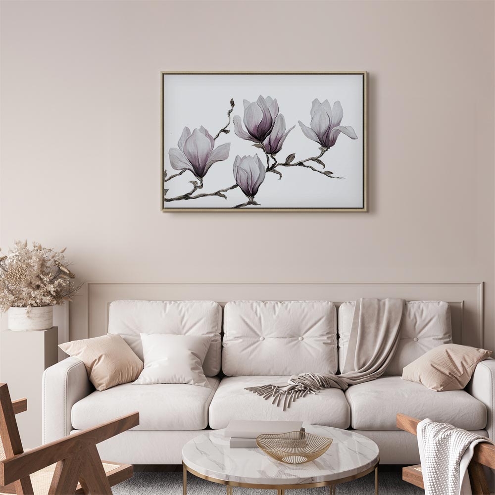 Painted Magnolia Flowers Wide Canvas Print