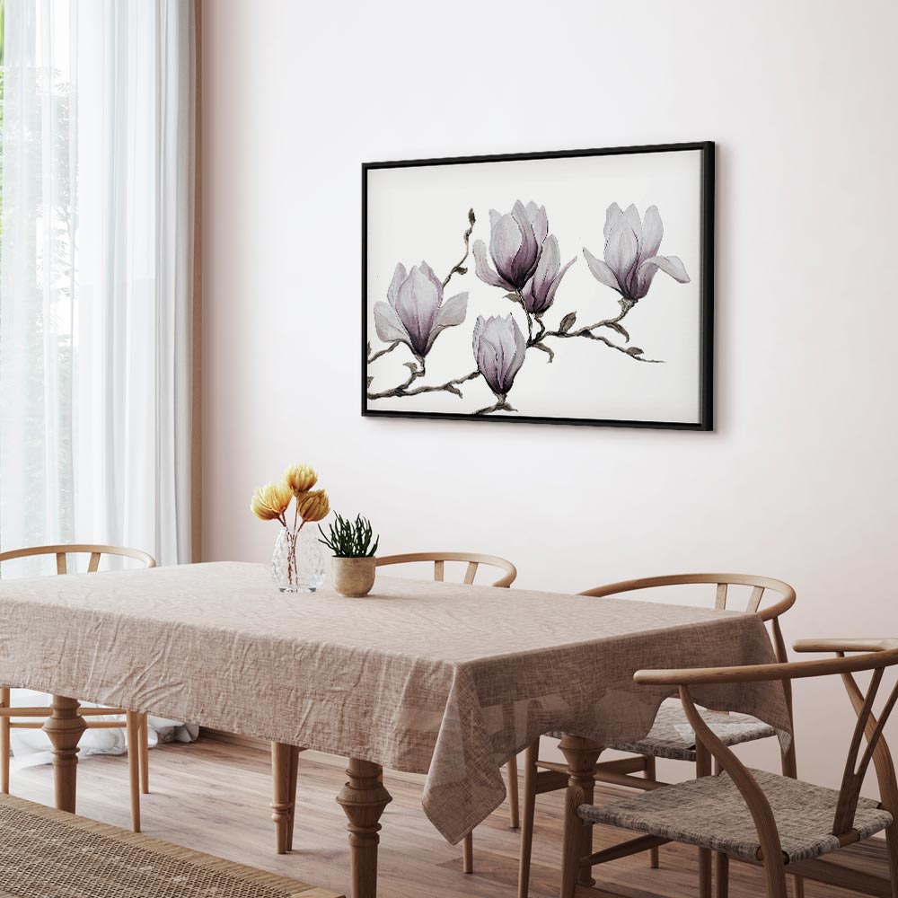 Painted Magnolia Flowers Wide Canvas Print