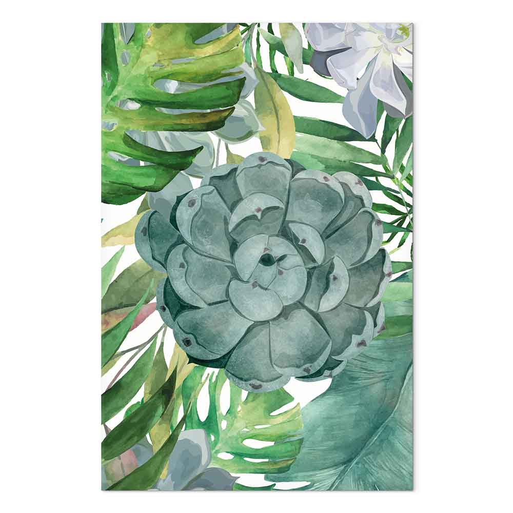 Tropical Flora Green Leaves Canvas Print