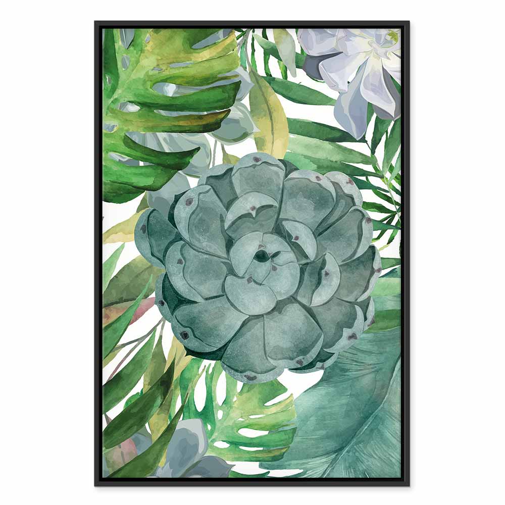 Tropical Flora Green Leaves Canvas Print