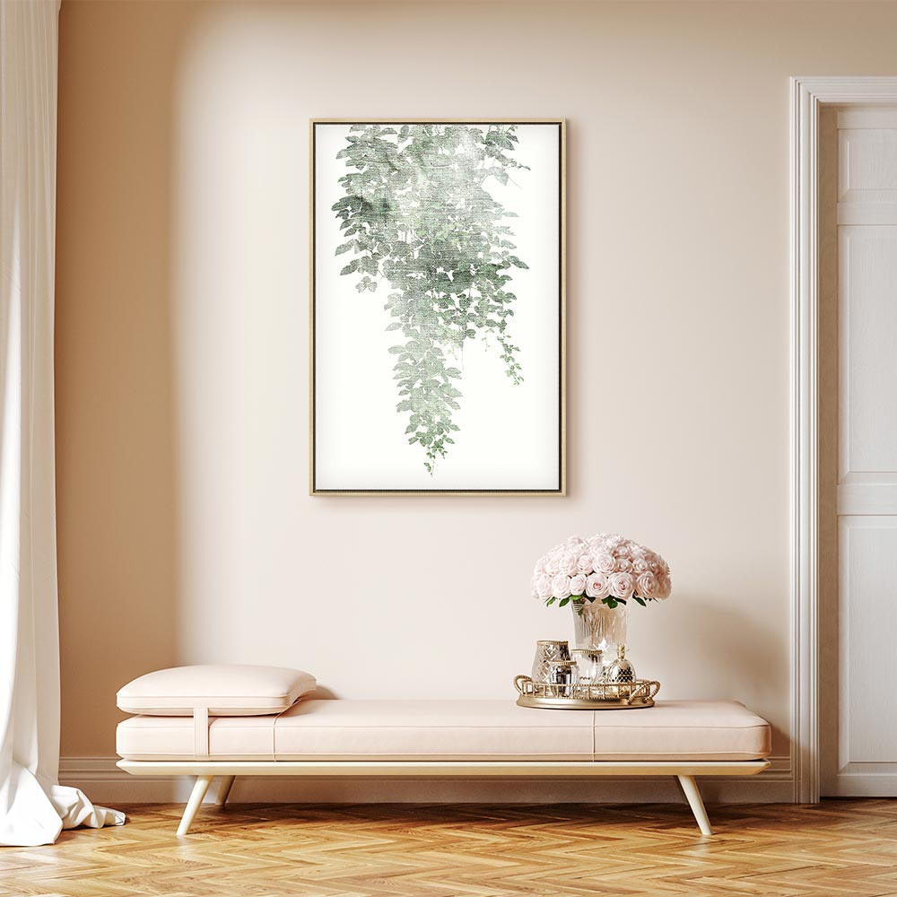 Green Cascade Leaves Vertical Canvas Print