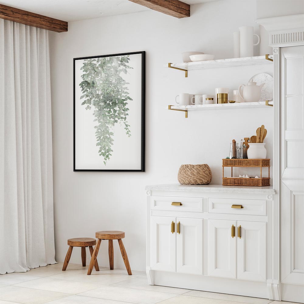 Green Cascade Leaves Vertical Canvas Print