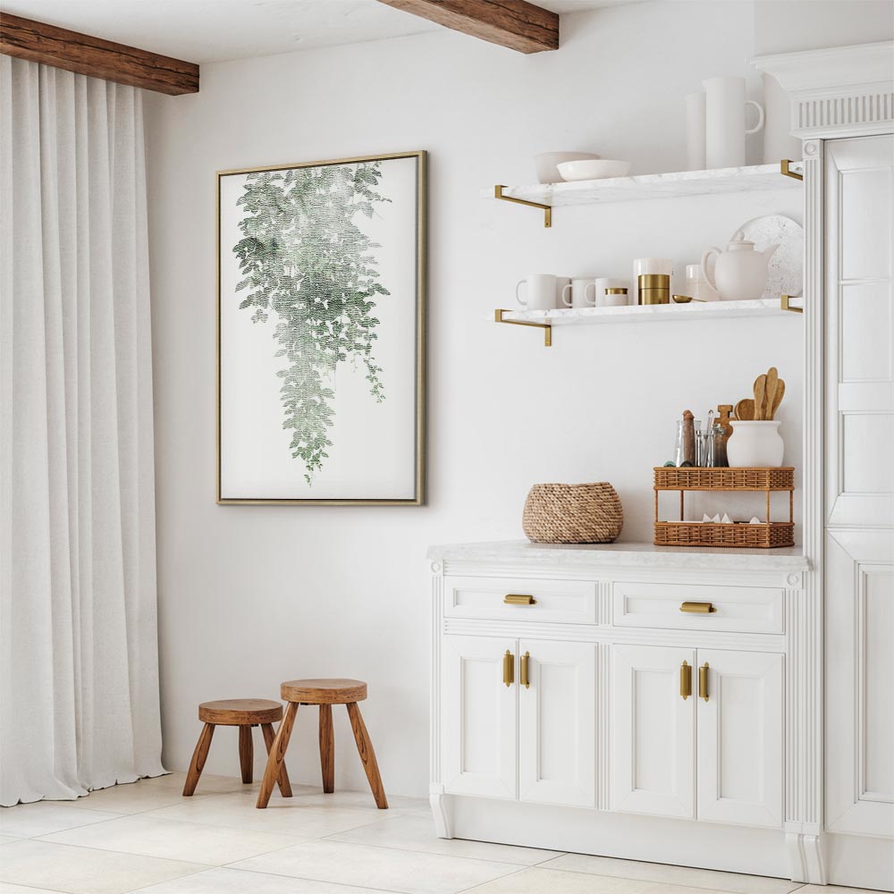 Green Cascade Leaves Vertical Canvas Print