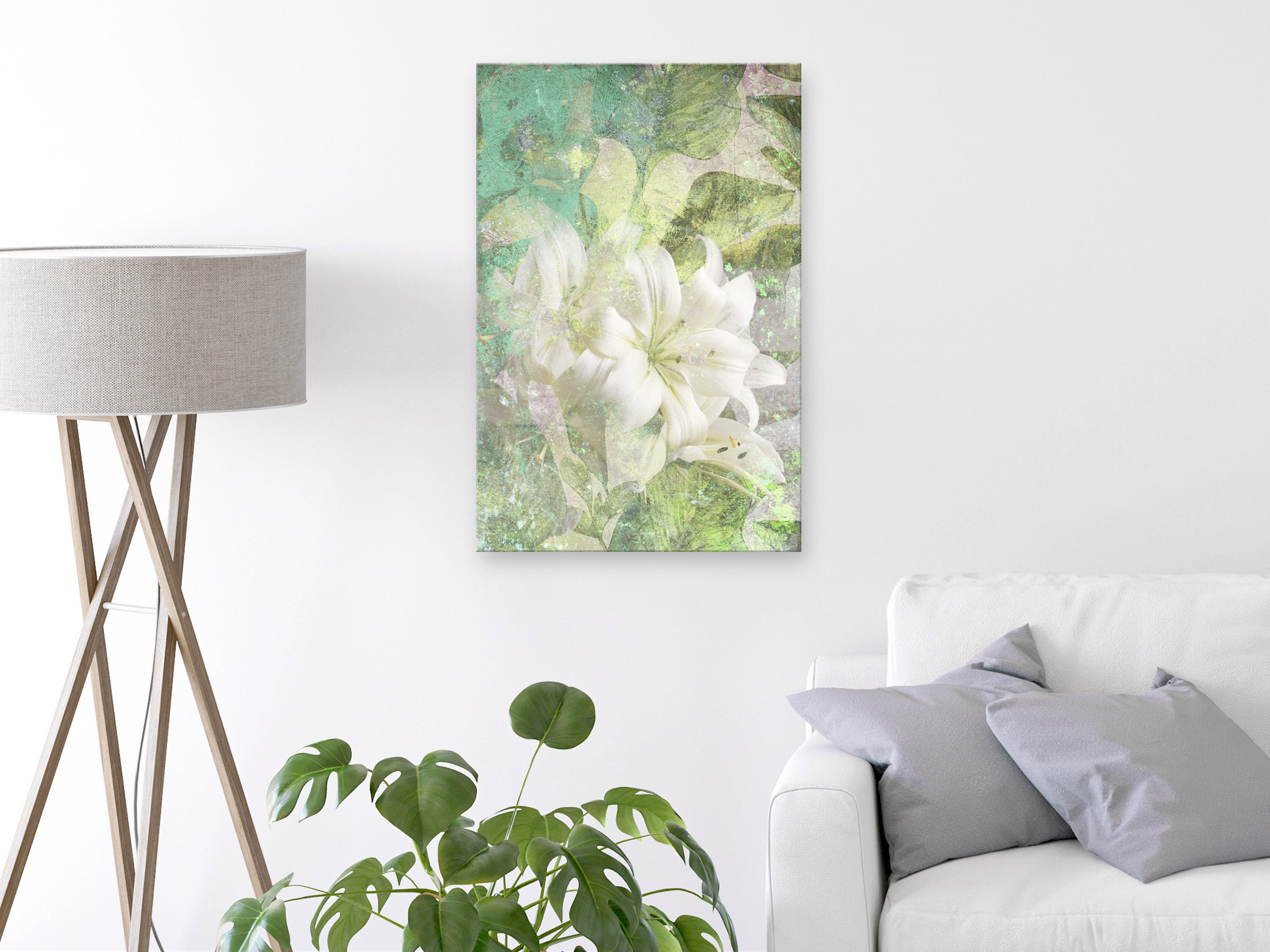 Canvas Print with Green Flowers and Modern Design