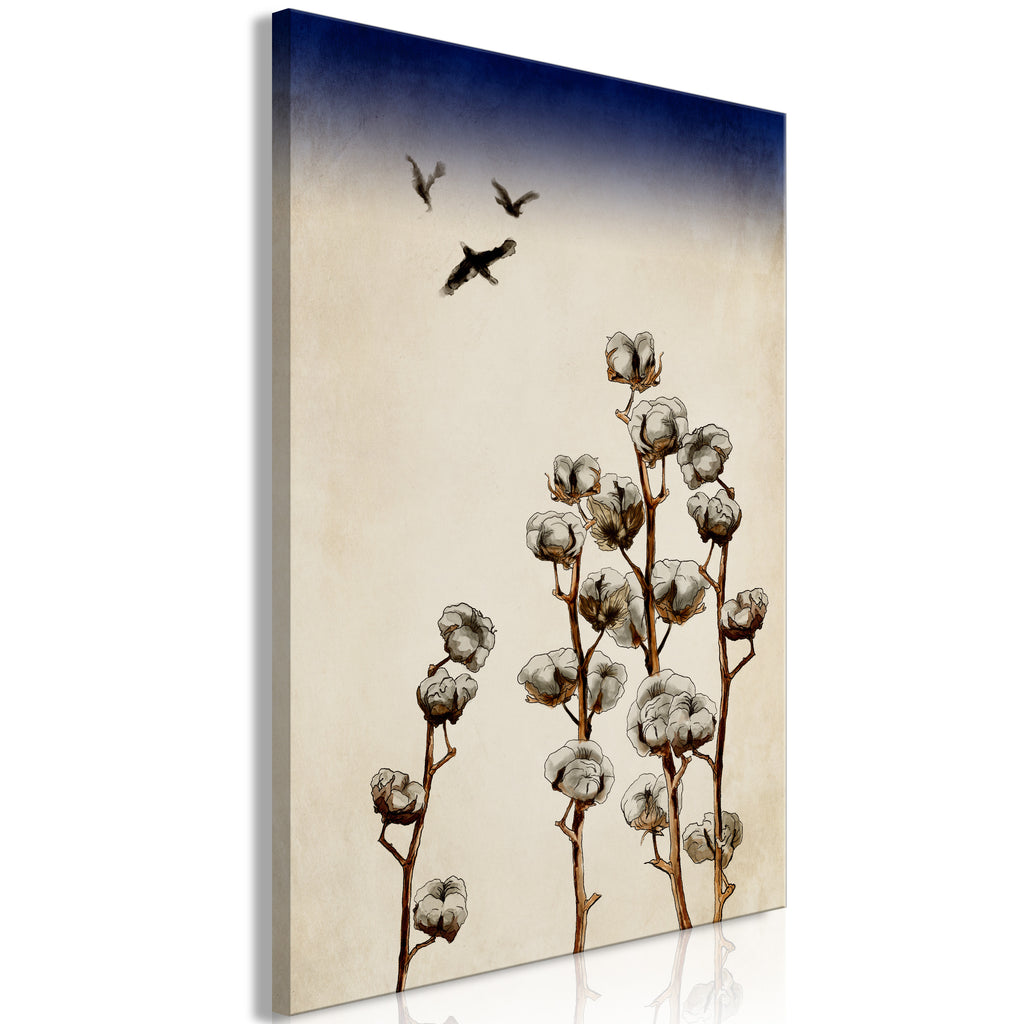 Stunning Vertical Canvas Print Featuring Cotton Branches