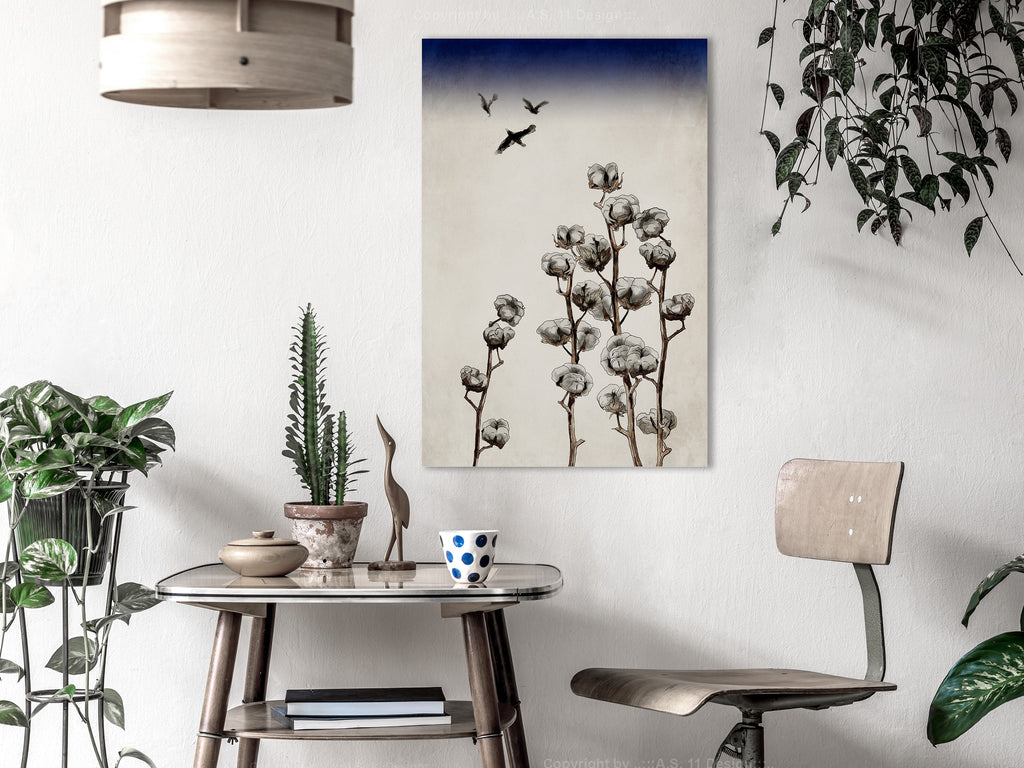 Stunning Vertical Canvas Print Featuring Cotton Branches