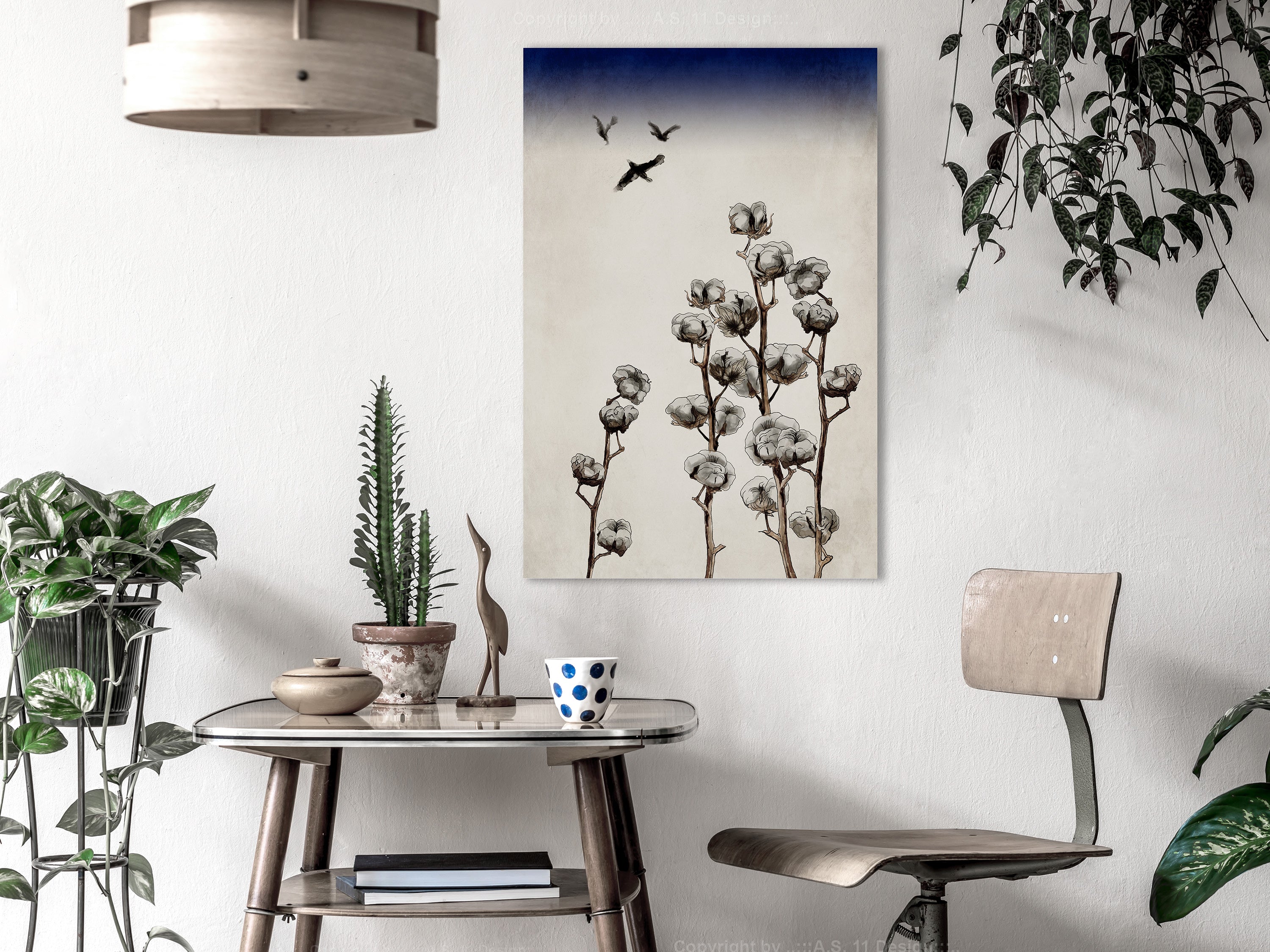 Stunning Vertical Canvas Print Featuring Cotton Branches