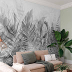 Black and White Forest Leaves Wall Mural