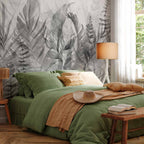 Black and White Forest Leaves Wall Mural
