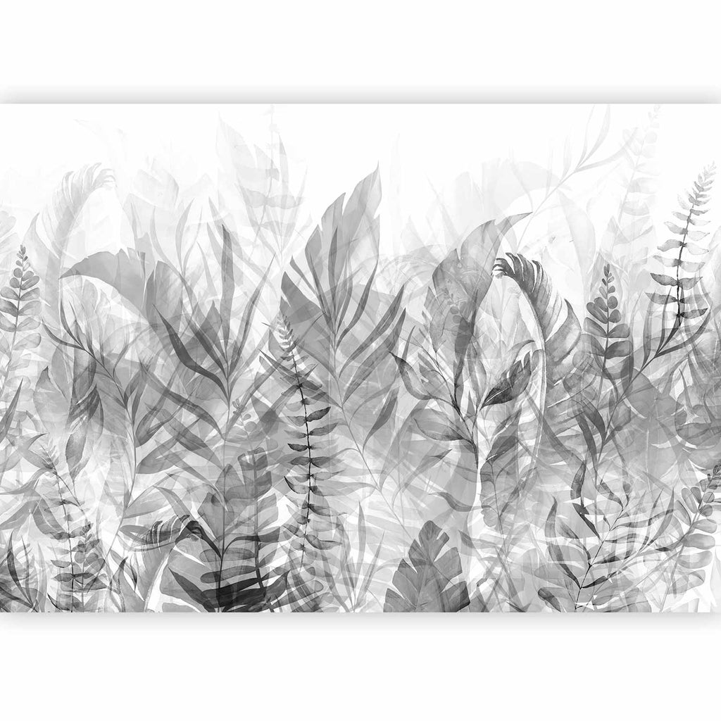 Black and White Forest Leaves Wall Mural