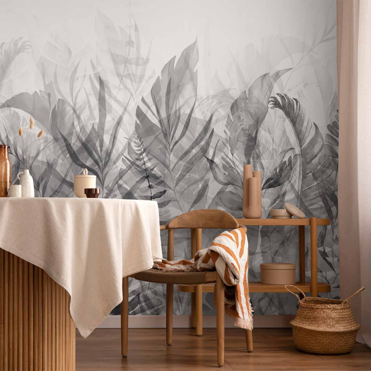 Black and White Forest Leaves Wall Mural