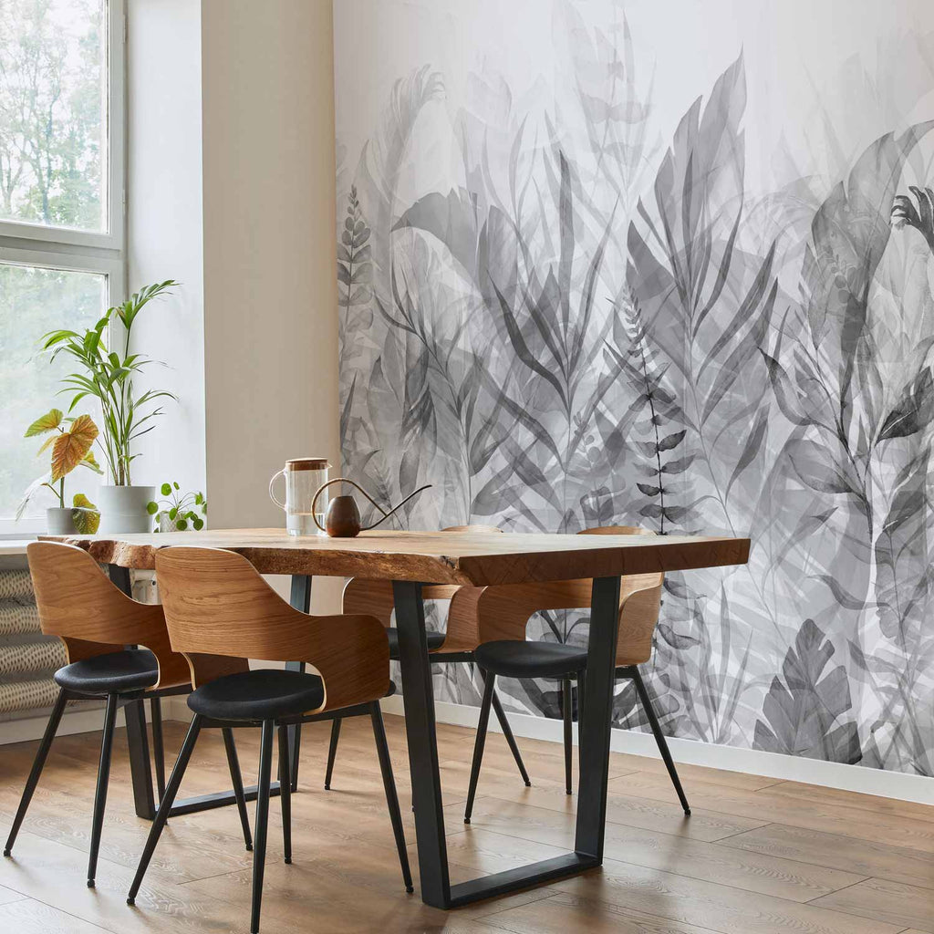 Black and White Forest Leaves Wall Mural