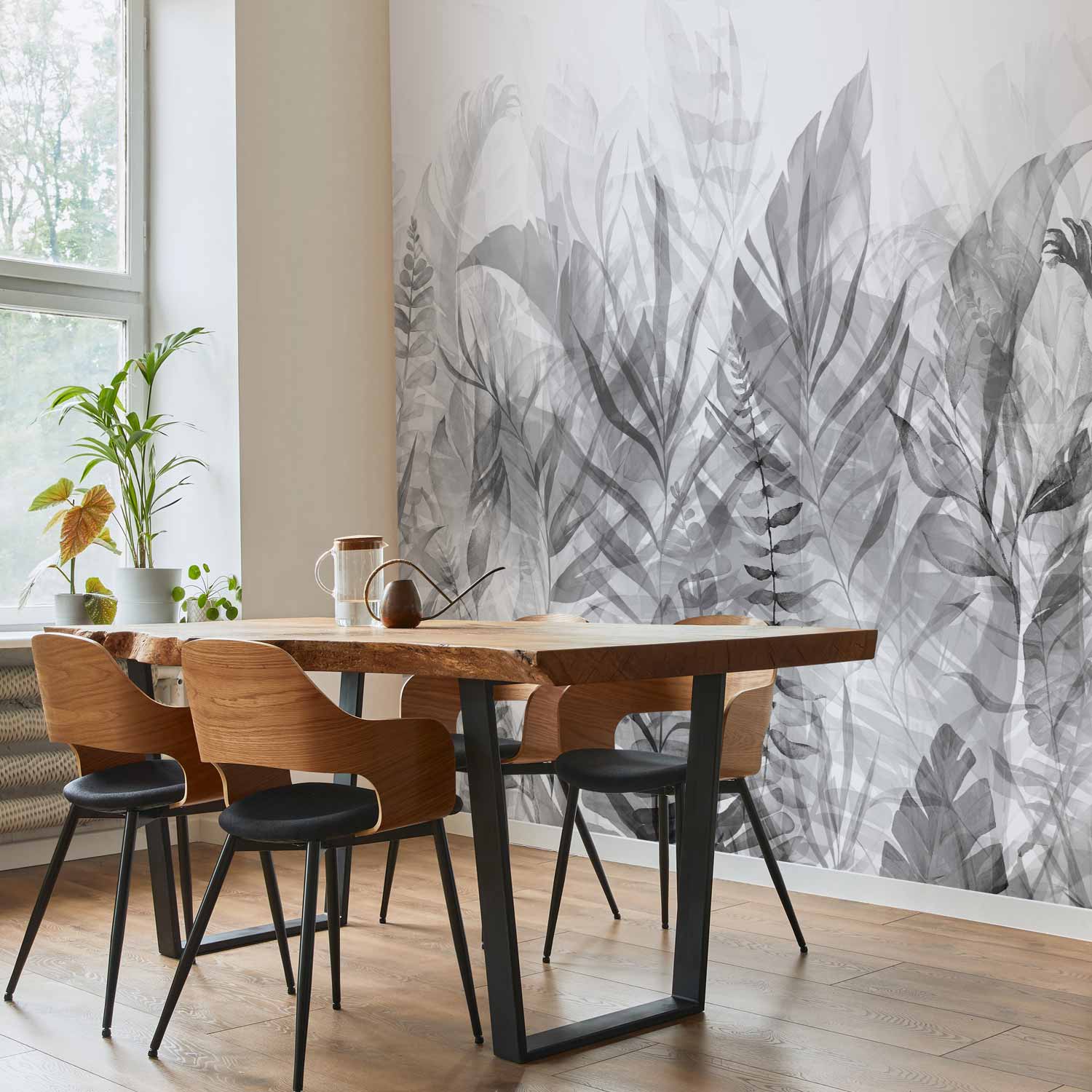 Black and White Forest Leaves Wall Mural
