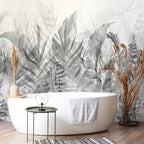 Black and White Forest Leaves Wall Mural