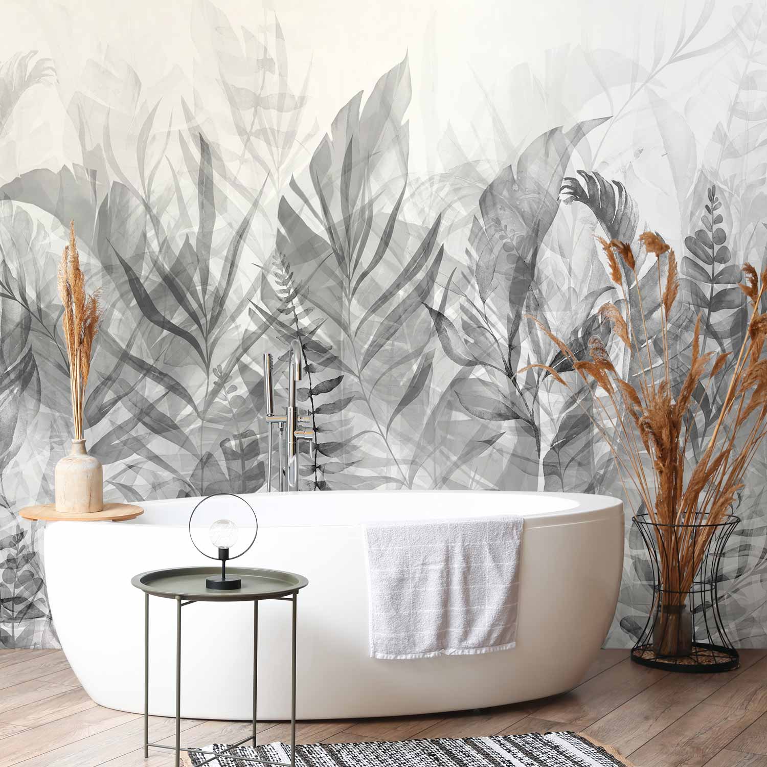 Black and White Forest Leaves Wall Mural