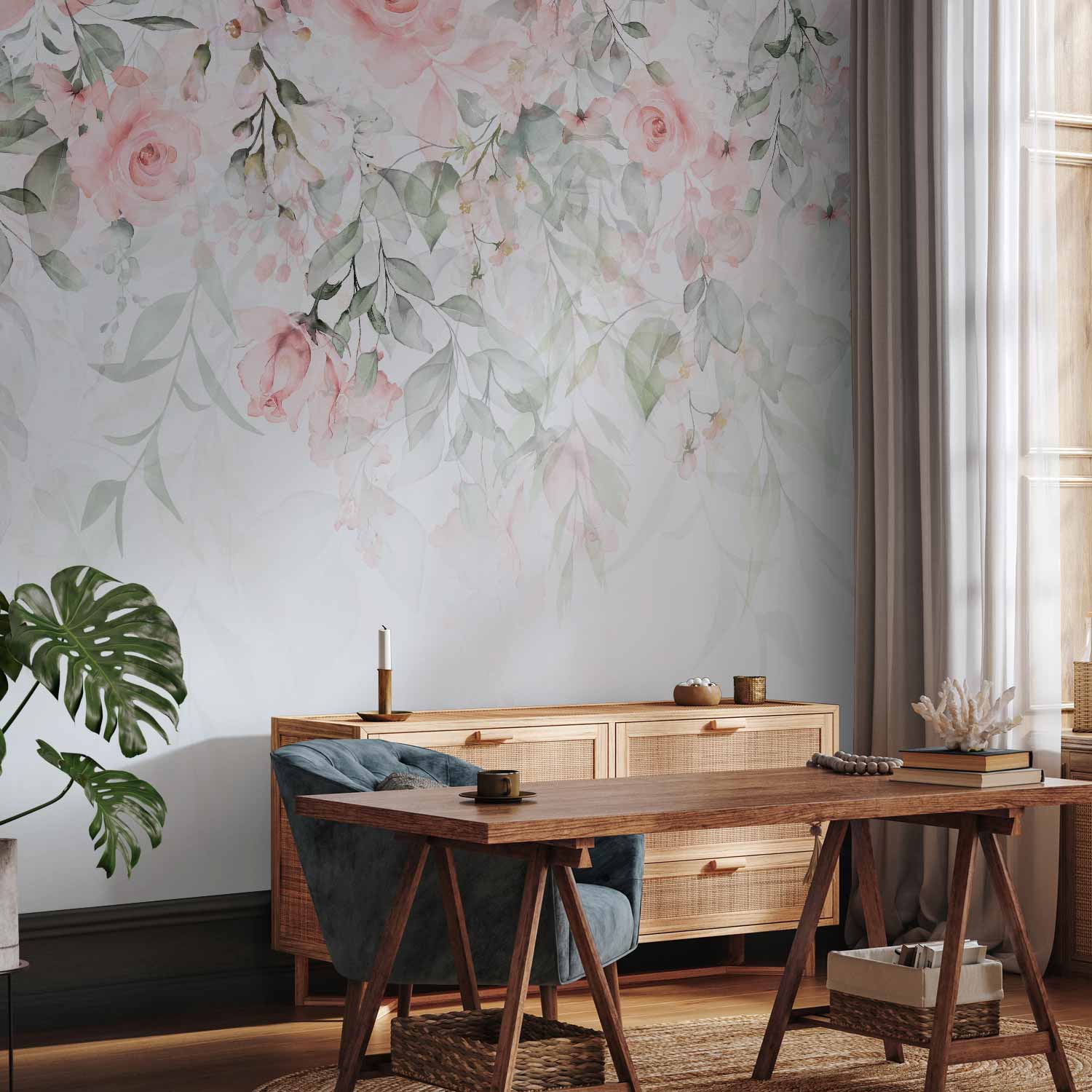 Rose Waterfall Floral Wall Mural