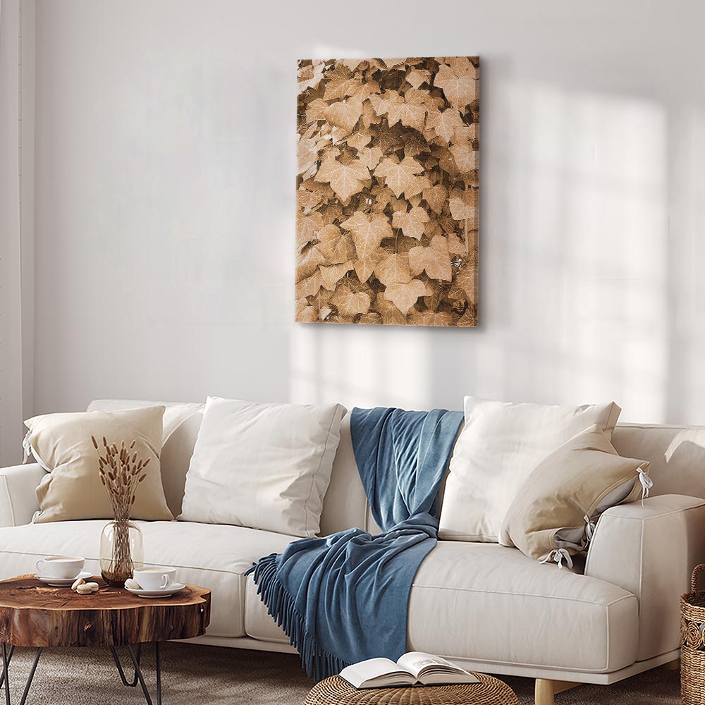 Autumn Ivy Sepia Leaves Vertical Canvas Print