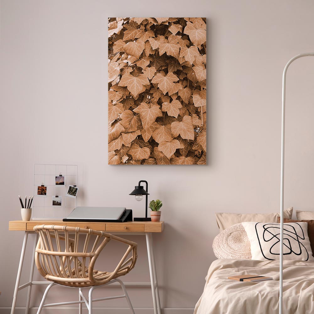 Autumn Ivy Sepia Leaves Vertical Canvas Print