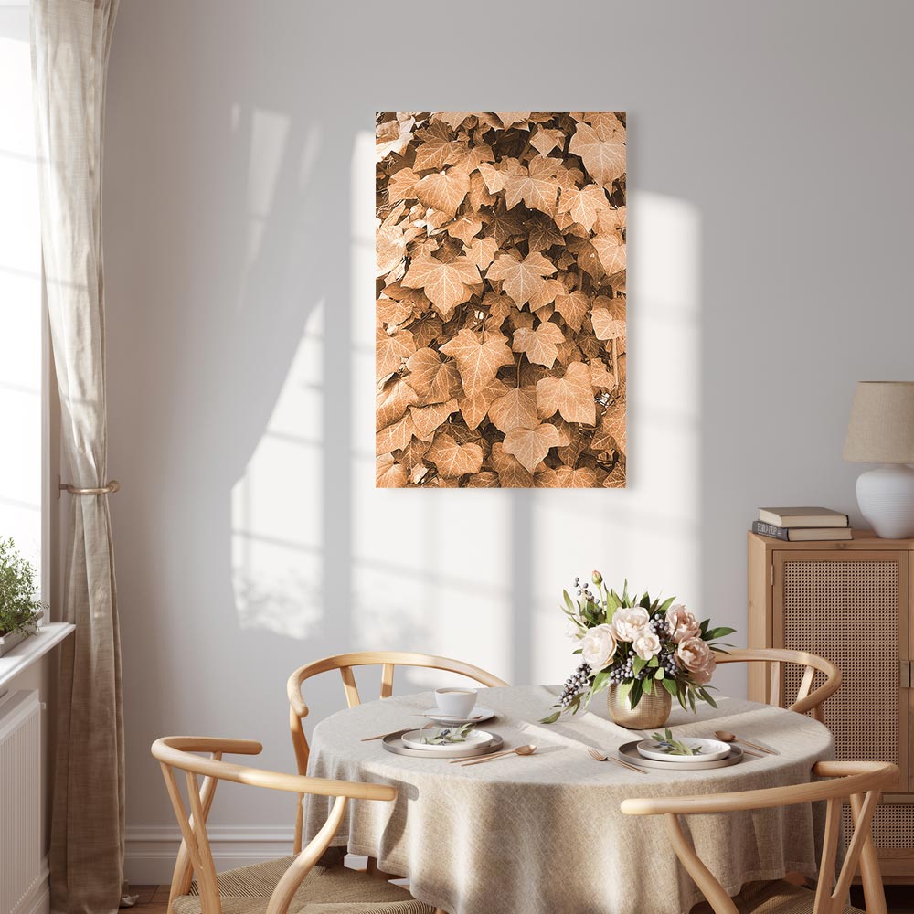 Autumn Ivy Sepia Leaves Vertical Canvas Print