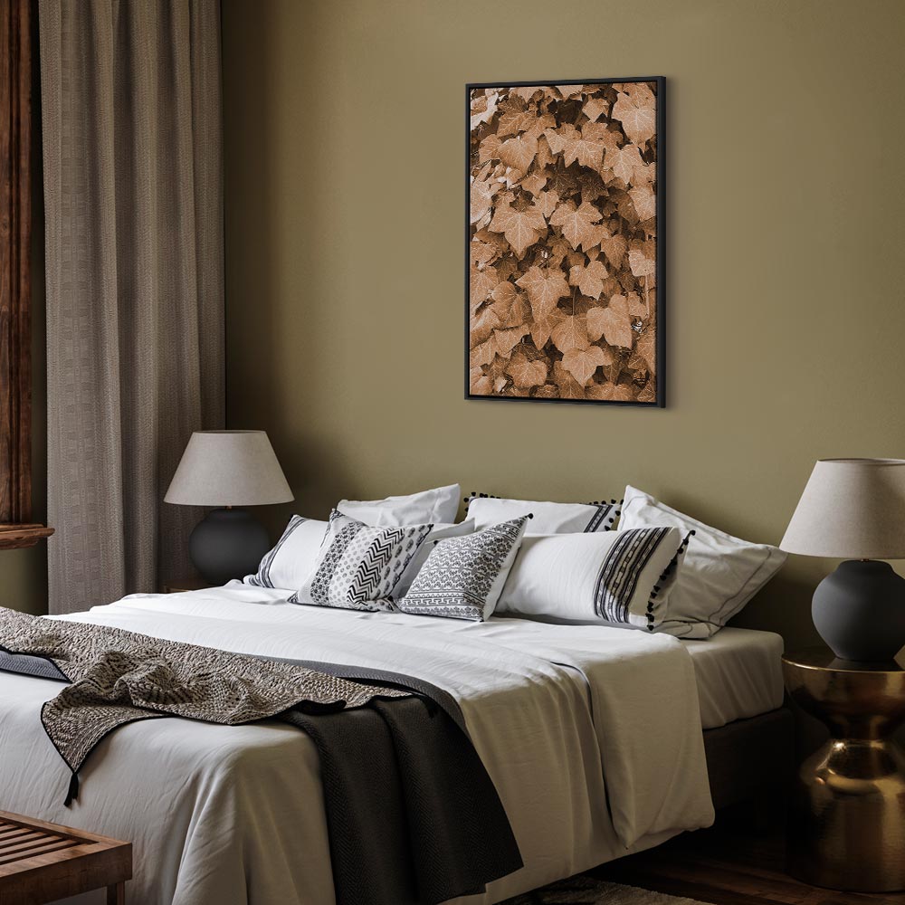 Autumn Ivy Sepia Leaves Vertical Canvas Print