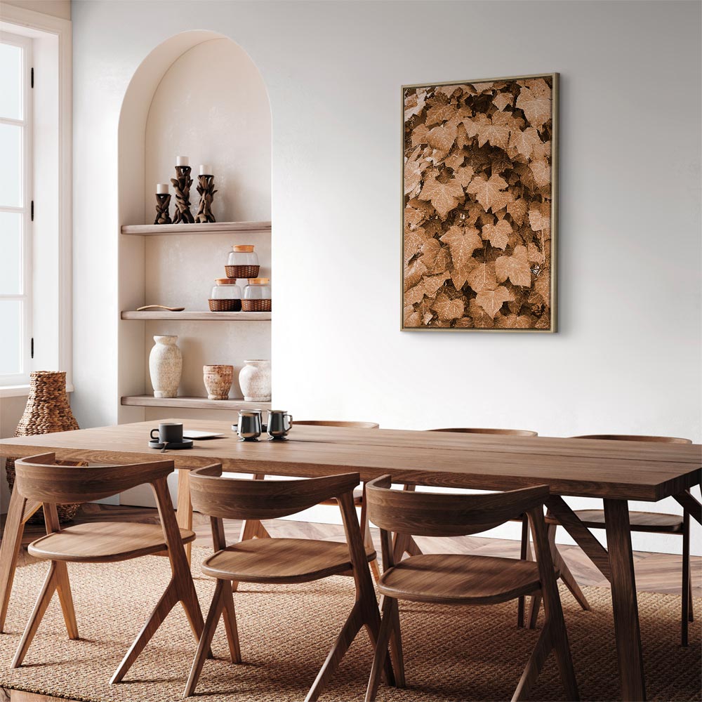 Autumn Ivy Sepia Leaves Vertical Canvas Print