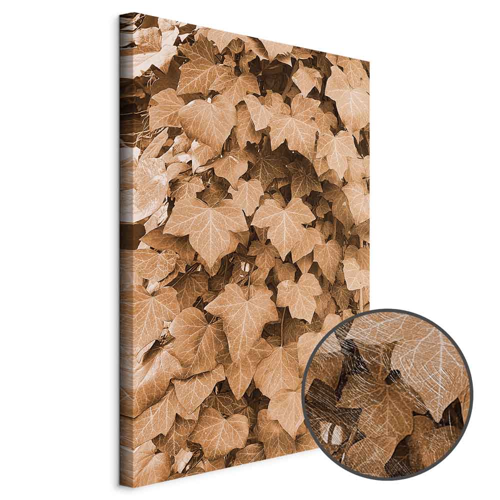 Autumn Ivy Sepia Leaves Vertical Canvas Print
