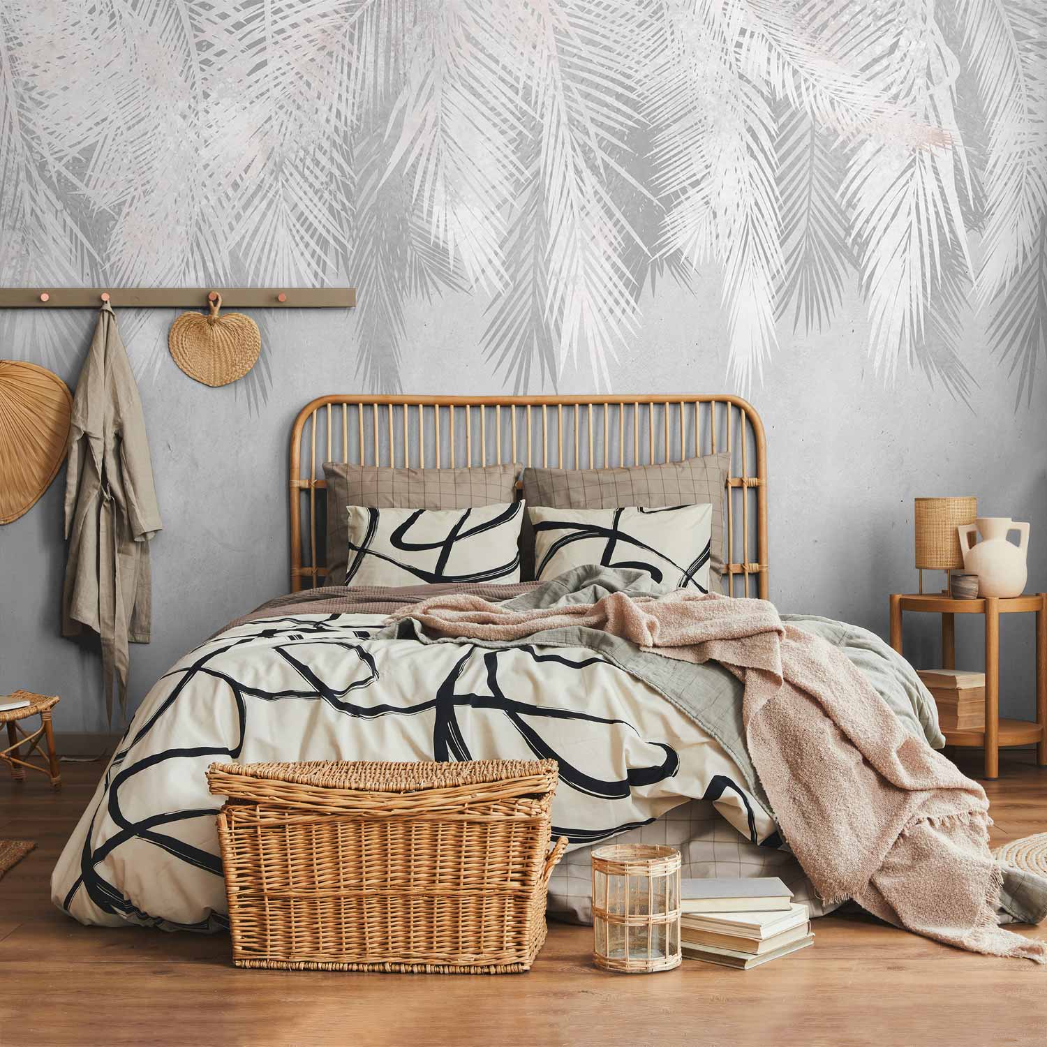 Pale Palm Trees Grey Wall Mural