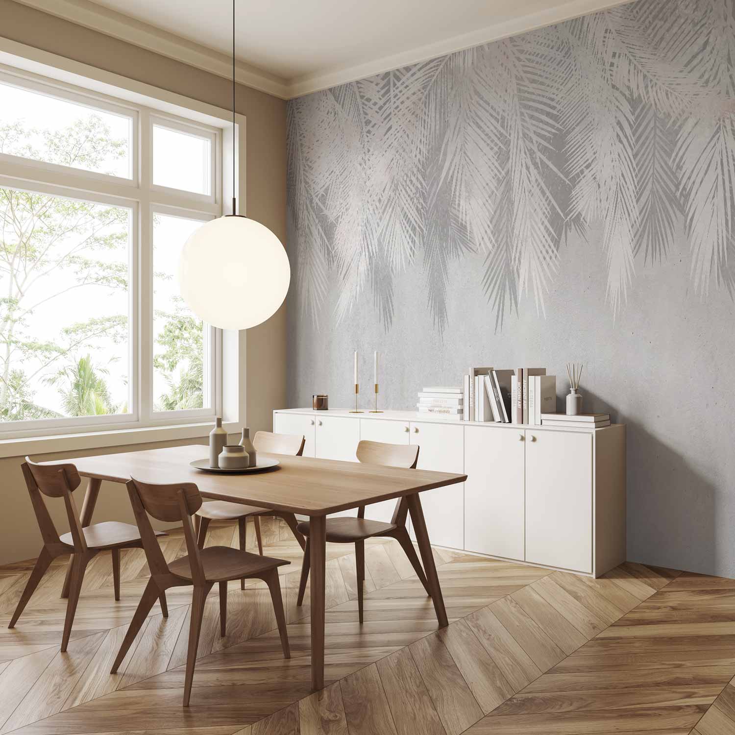 Pale Palm Trees Grey Wall Mural