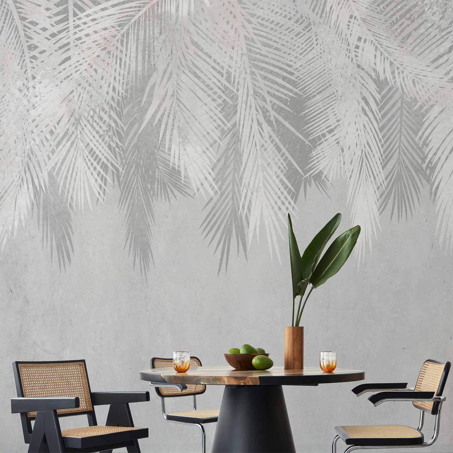 Pale Palm Trees Grey Wall Mural