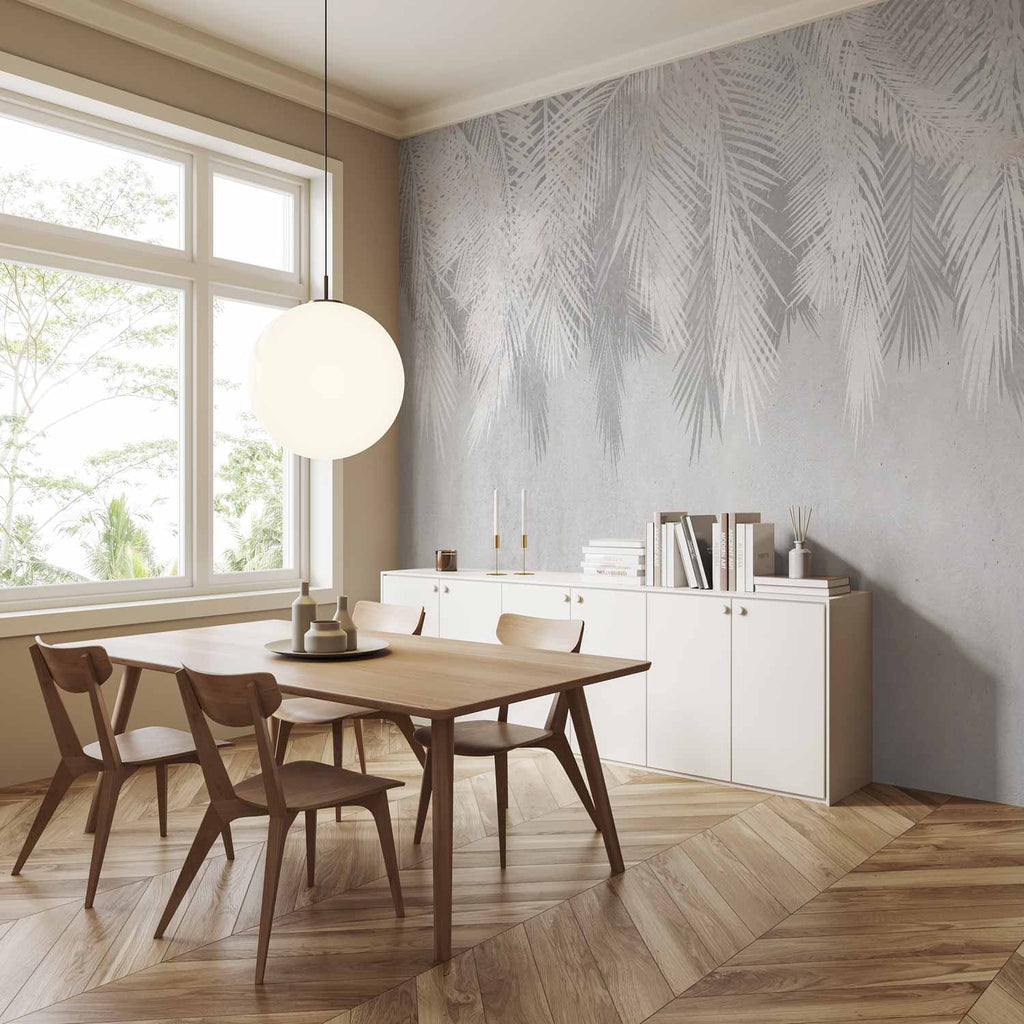 Pale Palm Trees Grey Wall Mural