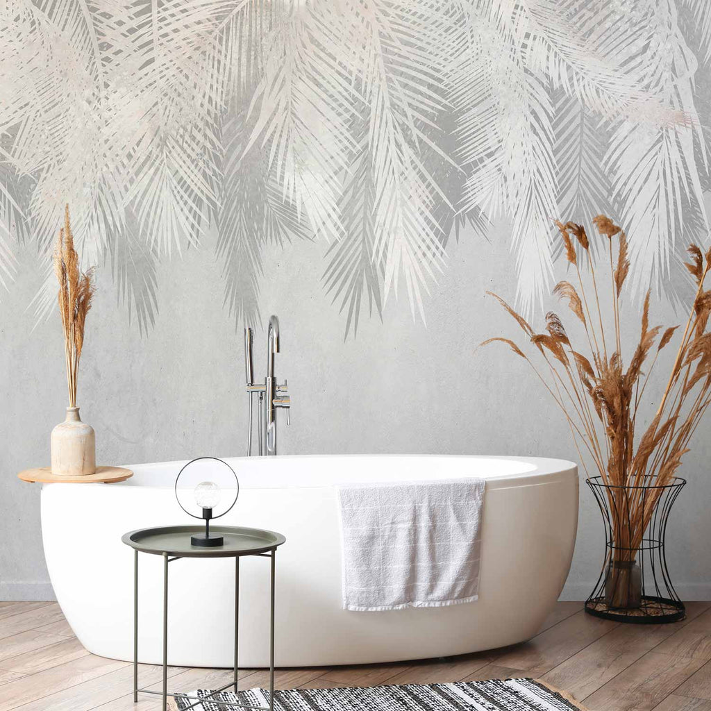 Pale Palm Trees Grey Wall Mural