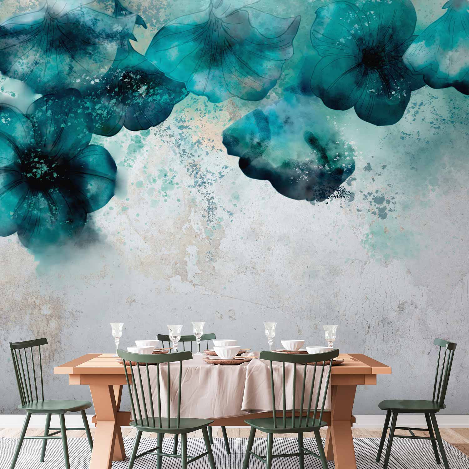 Blue Poppies Floral Wall Mural