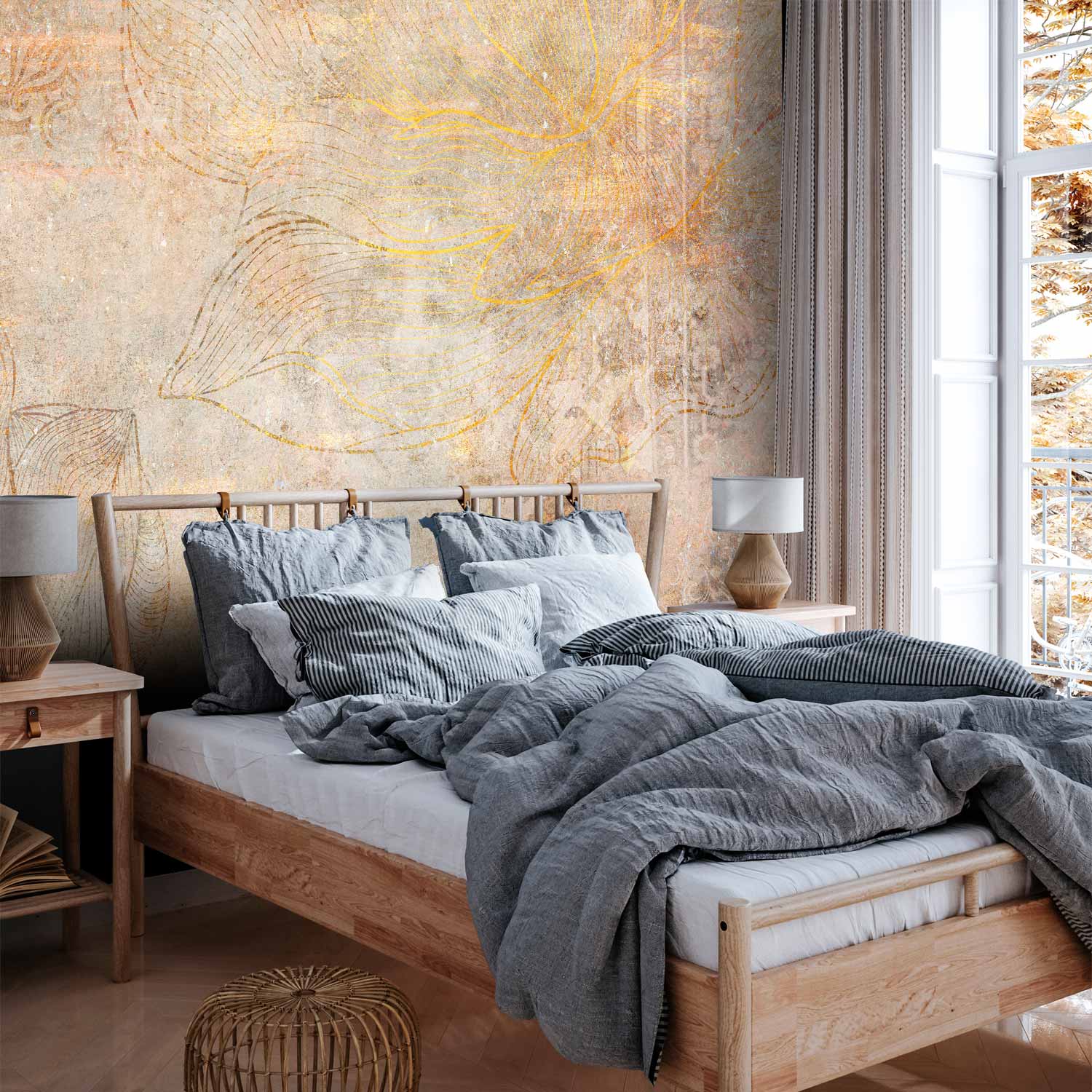 Golden Abstract Floral Wall Mural