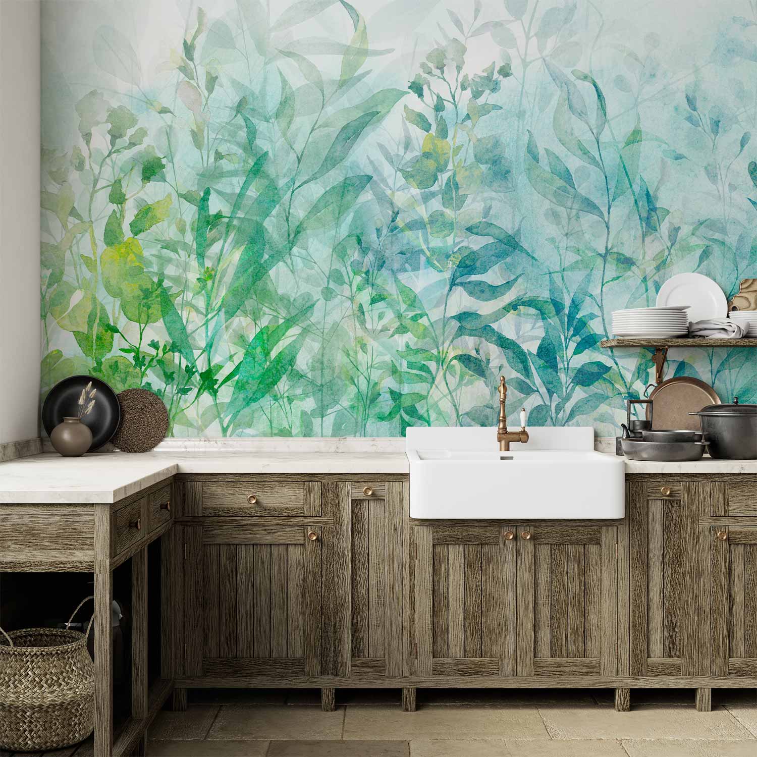 Watercolor Floral Leaves Nature Wall Mural