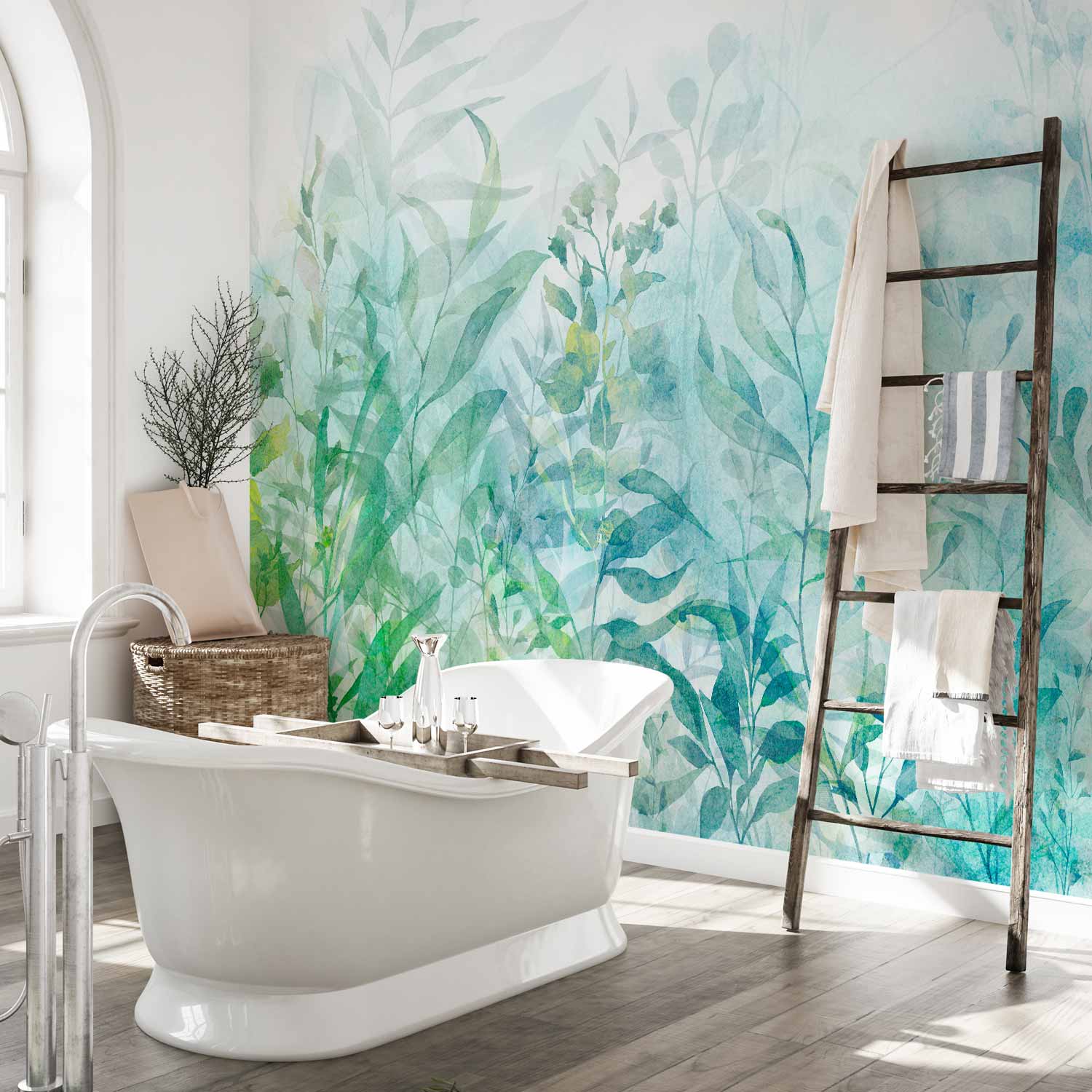 Watercolor Floral Leaves Nature Wall Mural