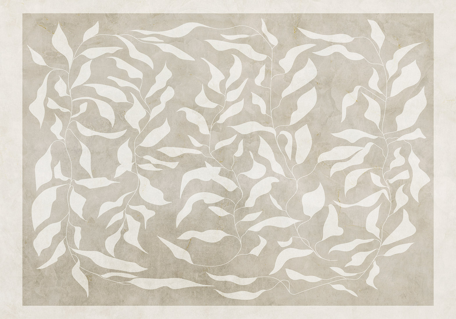 Wall Mural - White Leaves Abstract Plant Motif on Beige Background