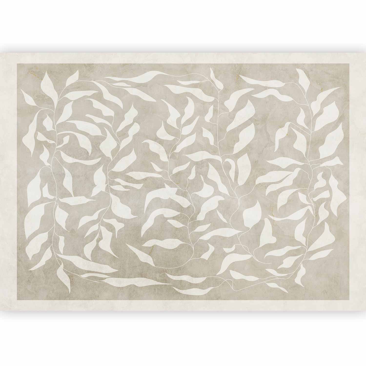 Wall Mural - White Leaves Abstract Plant Motif on Beige Background