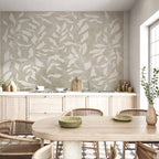 Wall Mural - White Leaves Abstract Plant Motif on Beige Background