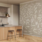White Leaves Abstract Beige Wall Mural