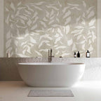White Leaves Abstract Beige Wall Mural
