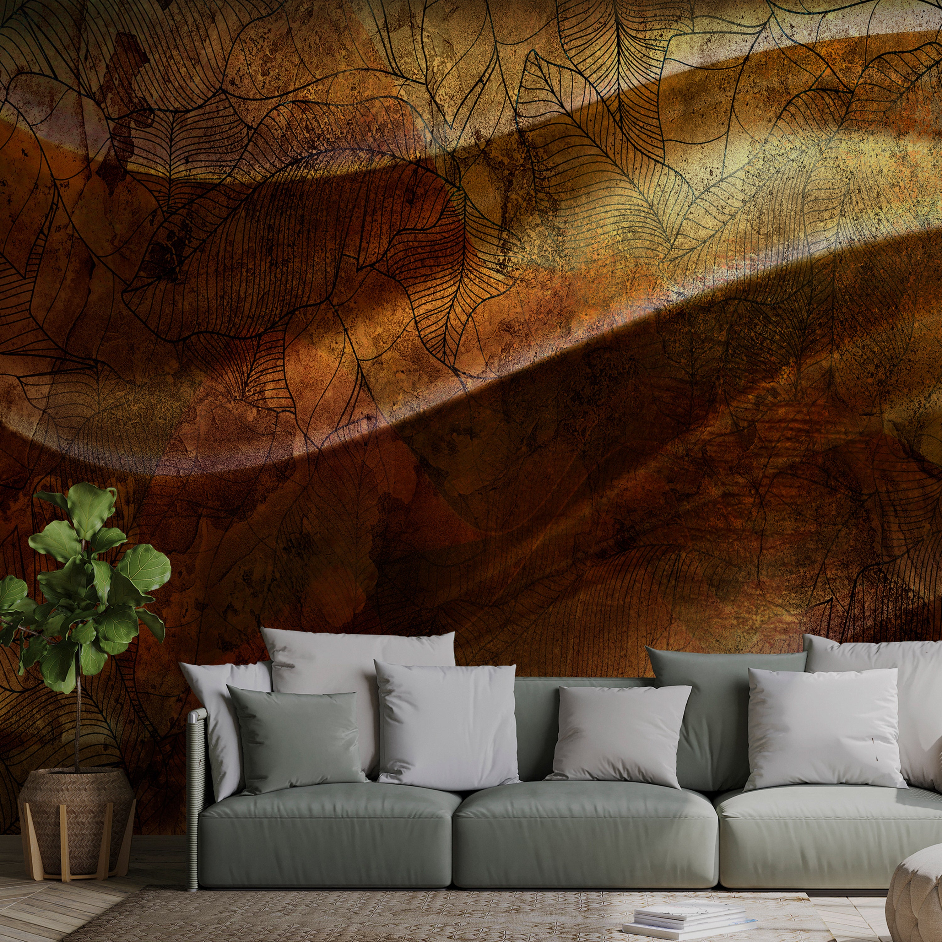 Wall Mural Liquid Gold Abstract Wavy Leaf Pattern