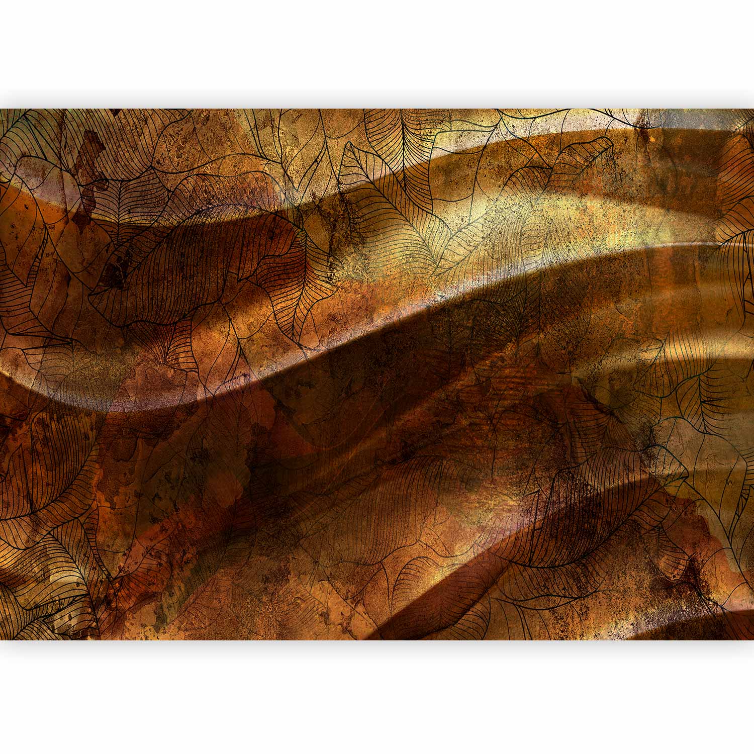 Wall Mural Liquid Gold Abstract Wavy Leaf Pattern