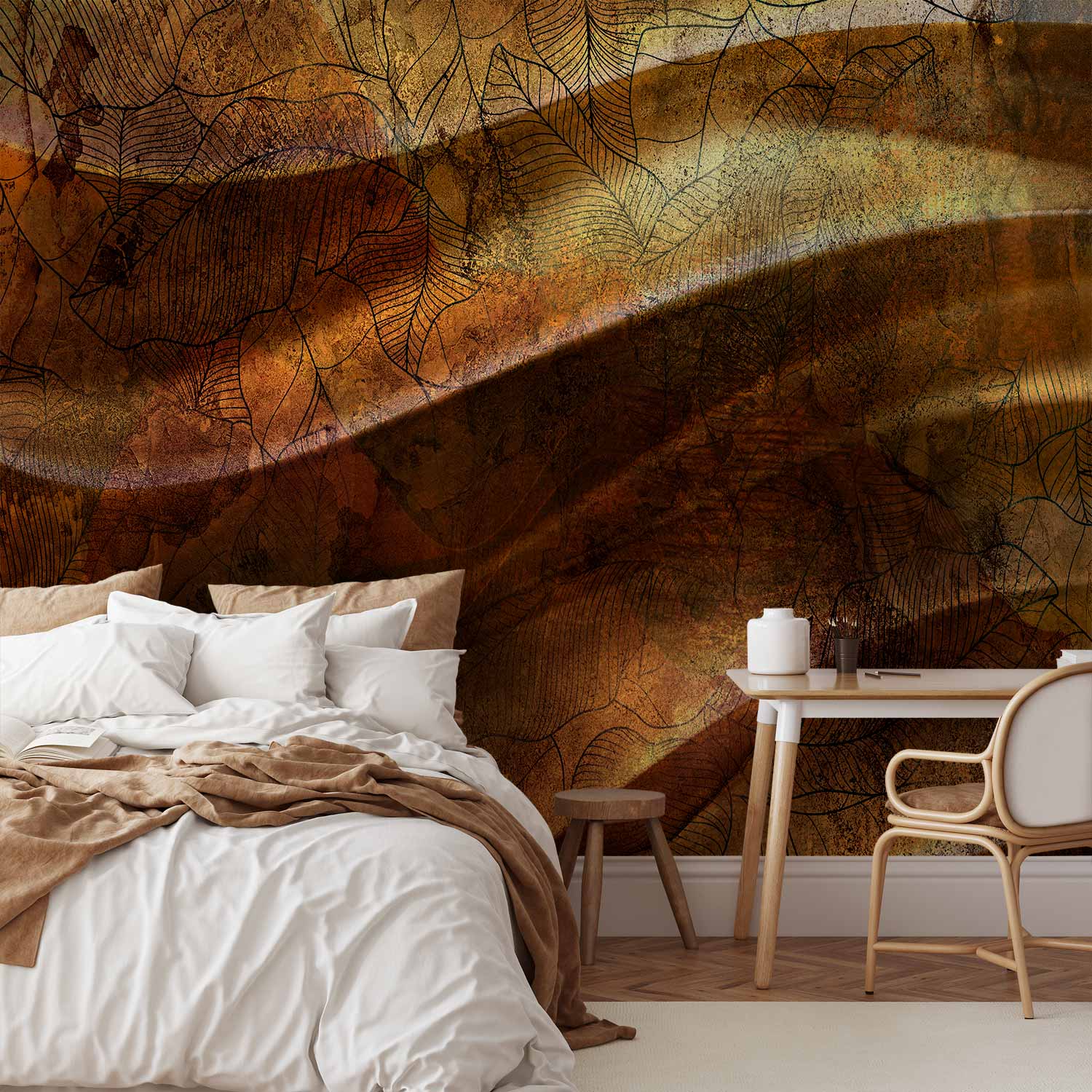 Wall Mural Liquid Gold Abstract Wavy Leaf Pattern