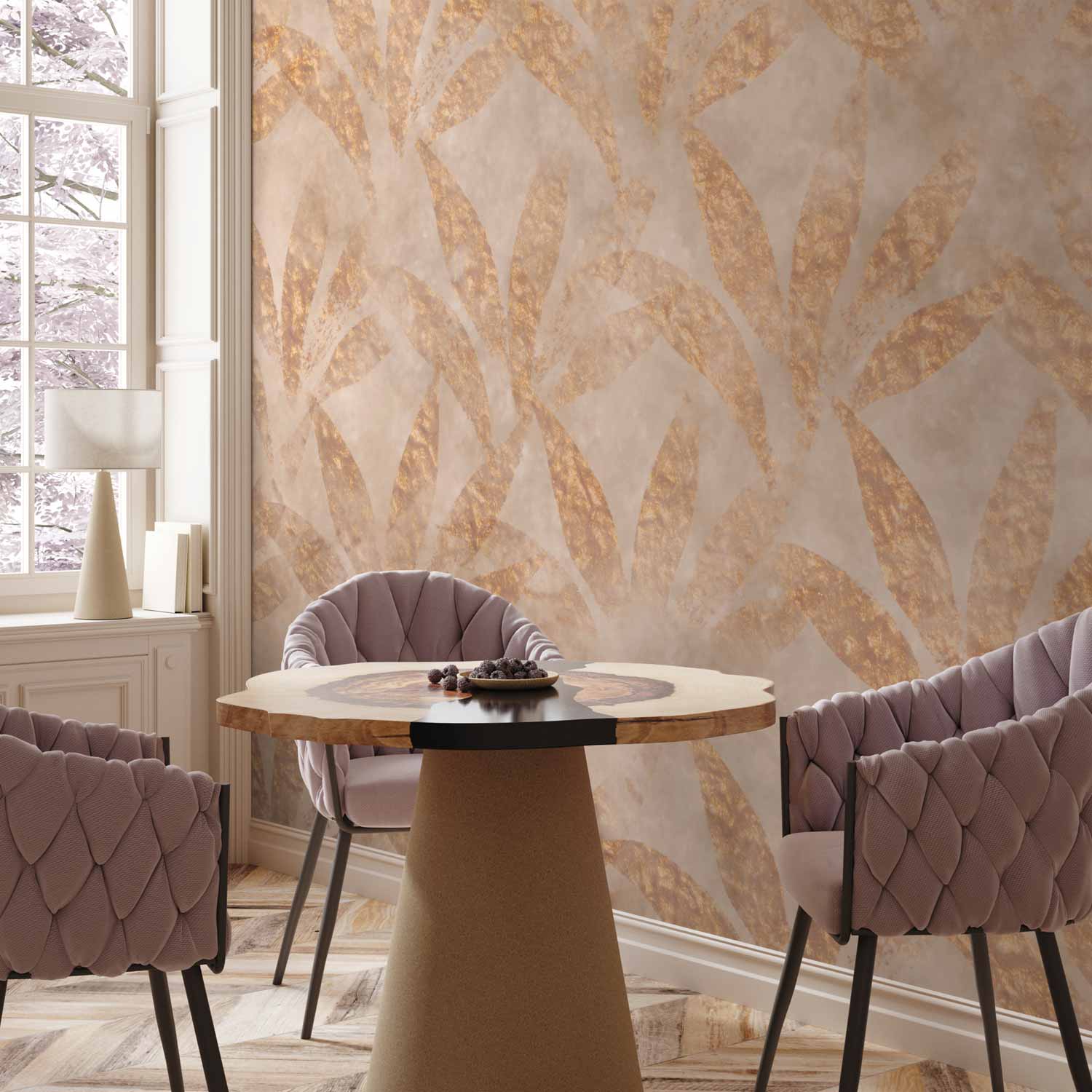 Leaves and Gold Botanical Wall Mural