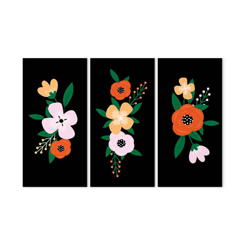 Colorful Bloom Floral Canvas Print (3 Parts)