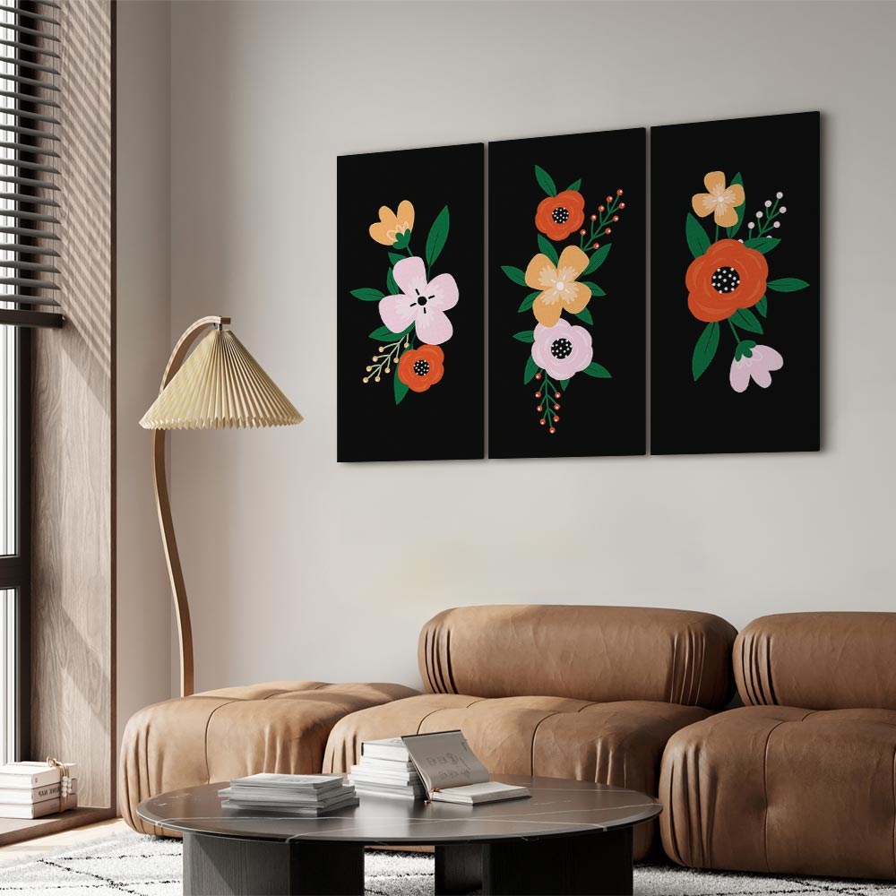 Colorful Bloom Floral Canvas Print (3 Parts)
