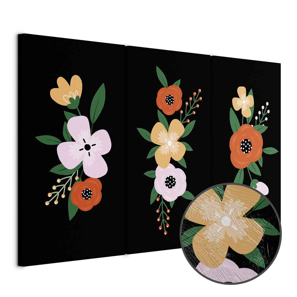 Colorful Bloom Floral Canvas Print (3 Parts)