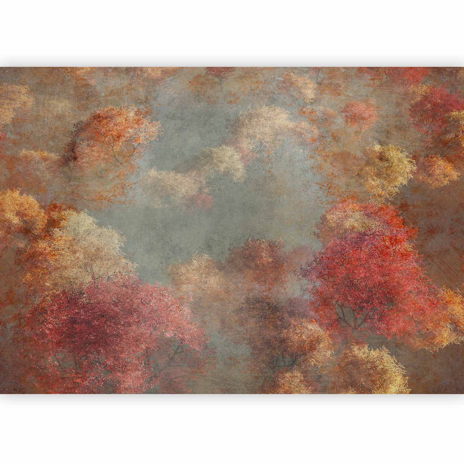 Wall Mural - Nature in autumn - landscape of autumn trees in painted retro style