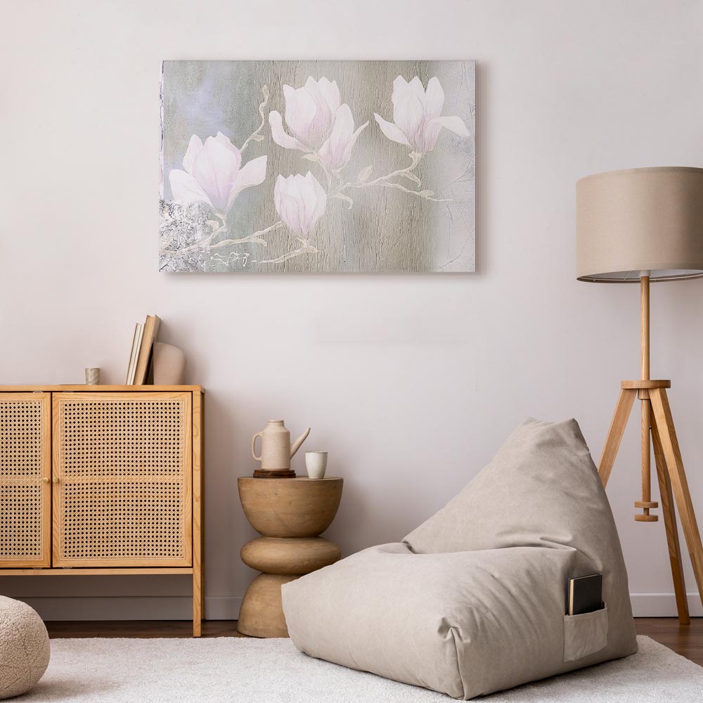White Magnolia Flowers Wide Canvas Print