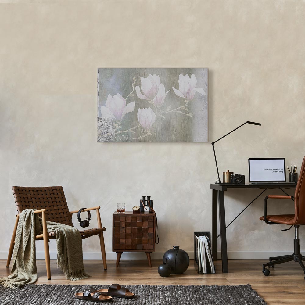 White Magnolia Flowers Wide Canvas Print